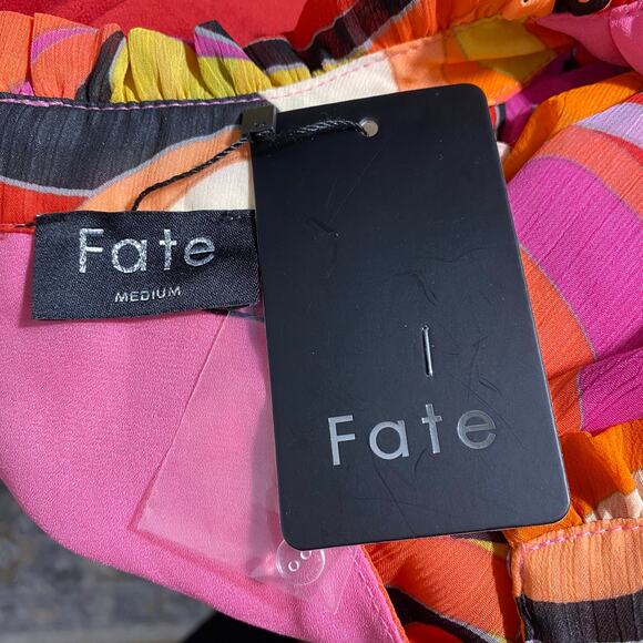 Fate Multicolored Sleeveless Mini Dress SZ M NWT Retro Flowy Smocked Artsy Boho - Picture 3 of 8